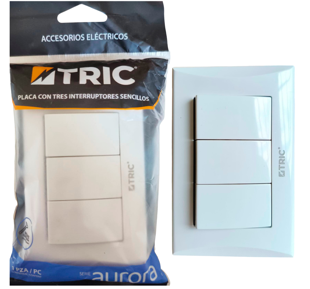 Interruptor triple ac127-250v 10a blanco TRIC (aurora)