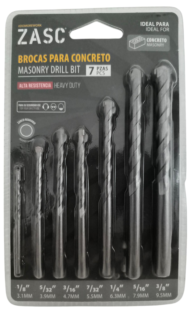 Mecha para concreto 1/8"-3/8" ZASC (set 7pz)