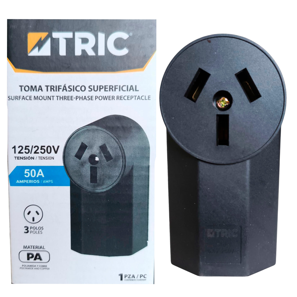 Toma trifásica sobreponer ac125-250v 50amp TRIC