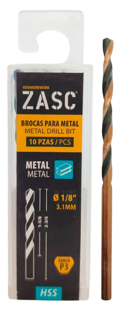 Mecha para metal hss 1/8" x 2.3/4'' ZASC (set 10 pzas)
