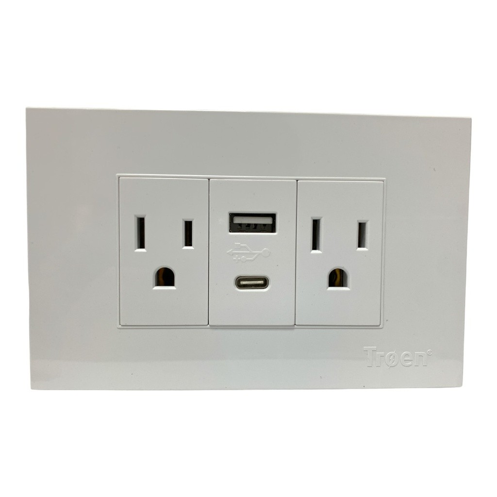Tomacorriente doble 2p + t+ 1 tipo c + 1 usb TROEN (blanco)