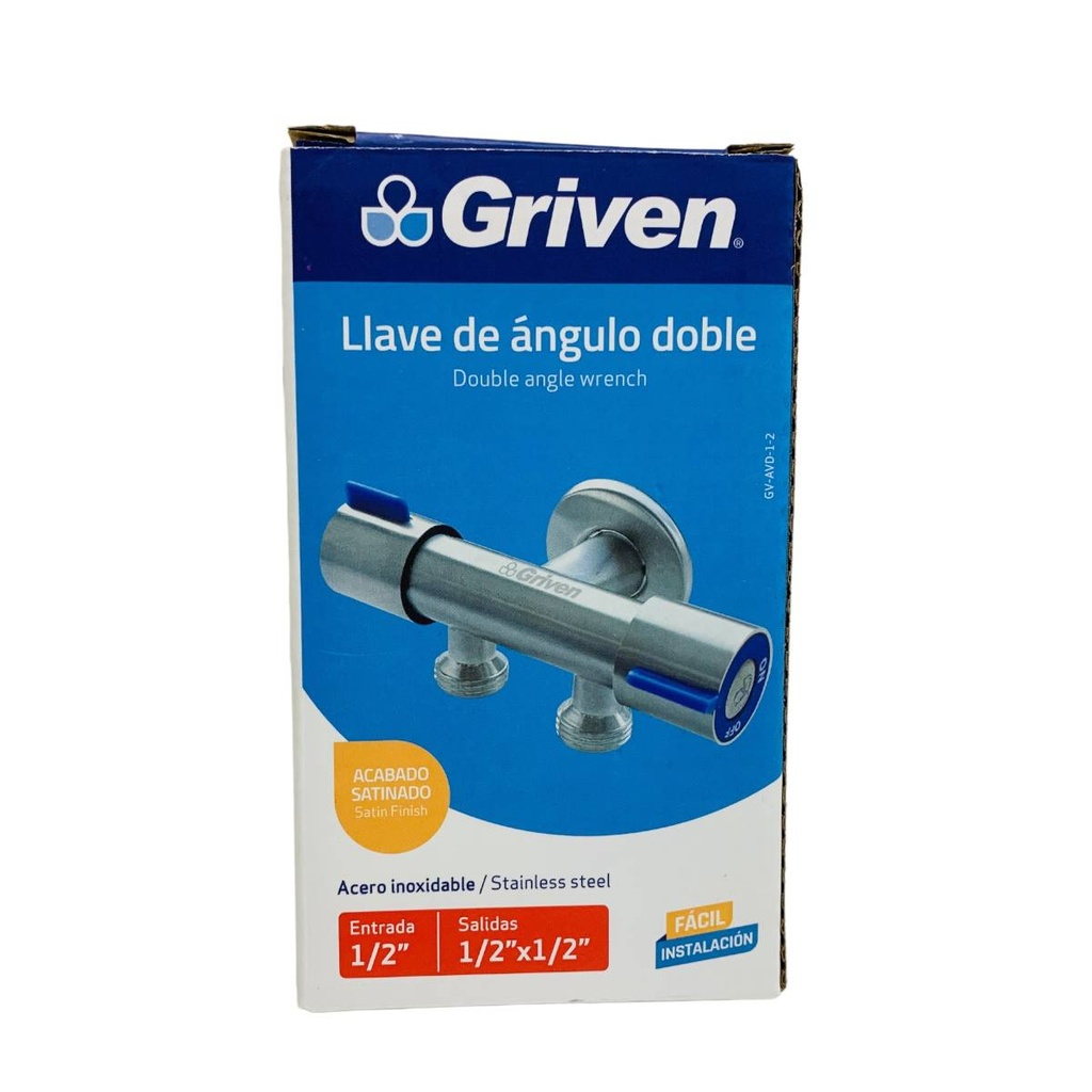 Llave de arresto doble mr1/2" x mr1/2" x mr1/2" GRIVEN (satinada)