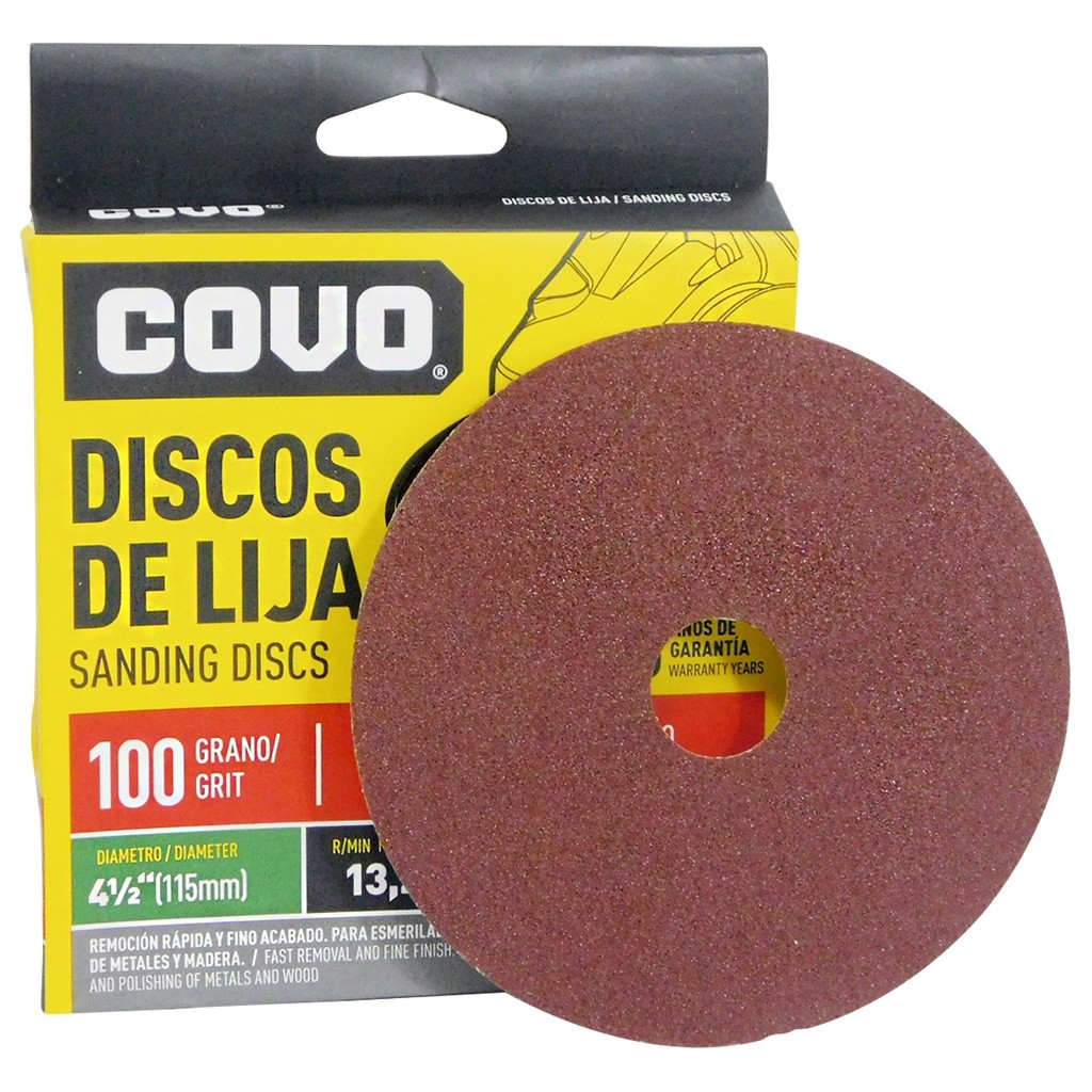 Disco de lija 4.1/2" x 7/8" grano 100 COVO (set 5pz)