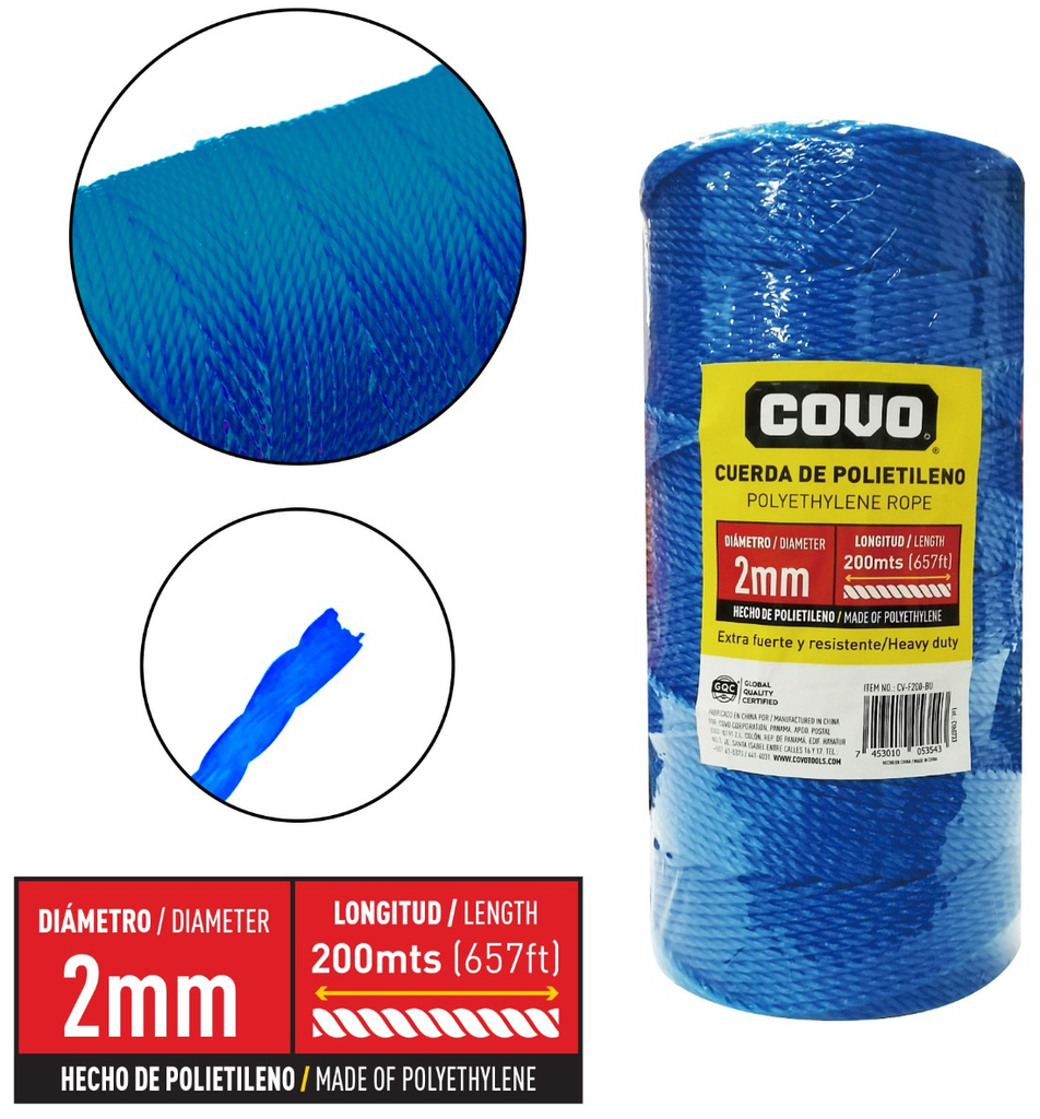 CORDEL PP30 POLIETILENO 2MM X 200MTS AZUL COVO