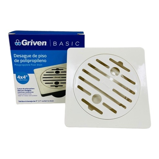 Desague de piso 4X4" polipropileno blanco GRIVEN BASIC