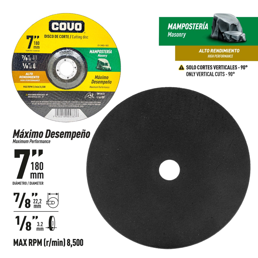 DISCO DE CORTE EN MAMPOSTERIA 7" ALTO RENDIMIENTO COVO