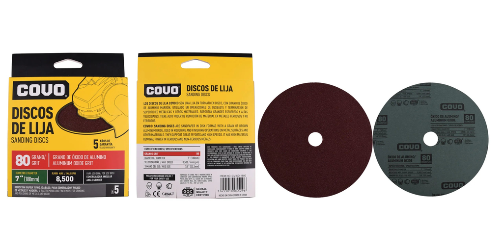 Disco abrasivo de lija 7" x 7/8" grano 80 COVO (set 5pz)