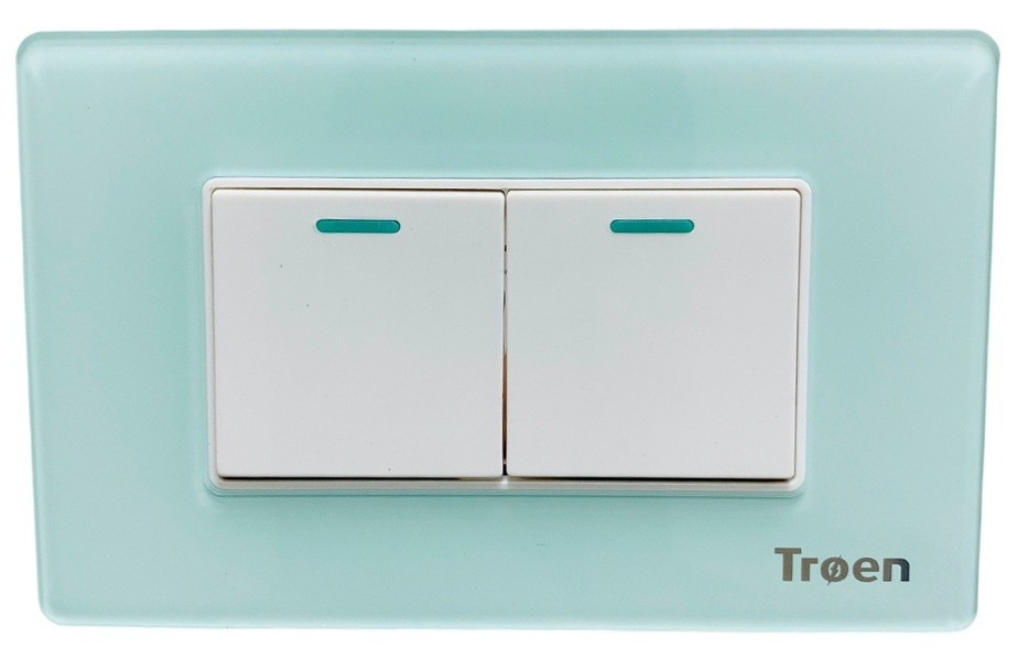 INTERRUPTOR DOBLE ACRILICO VERDE AGUA 10A TROEN
