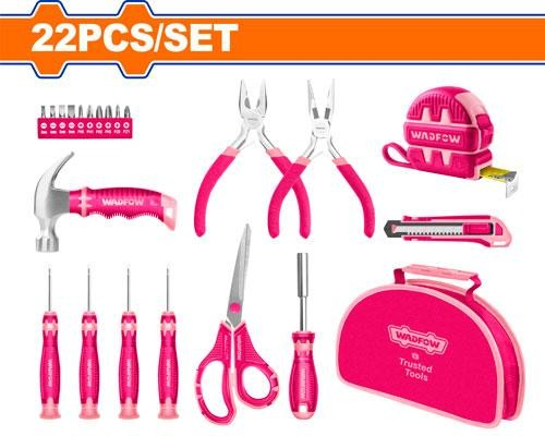 JUEGO DE HERRAMIENTAS MANUALES 22 PIEZAS (ROSA) WADFOW