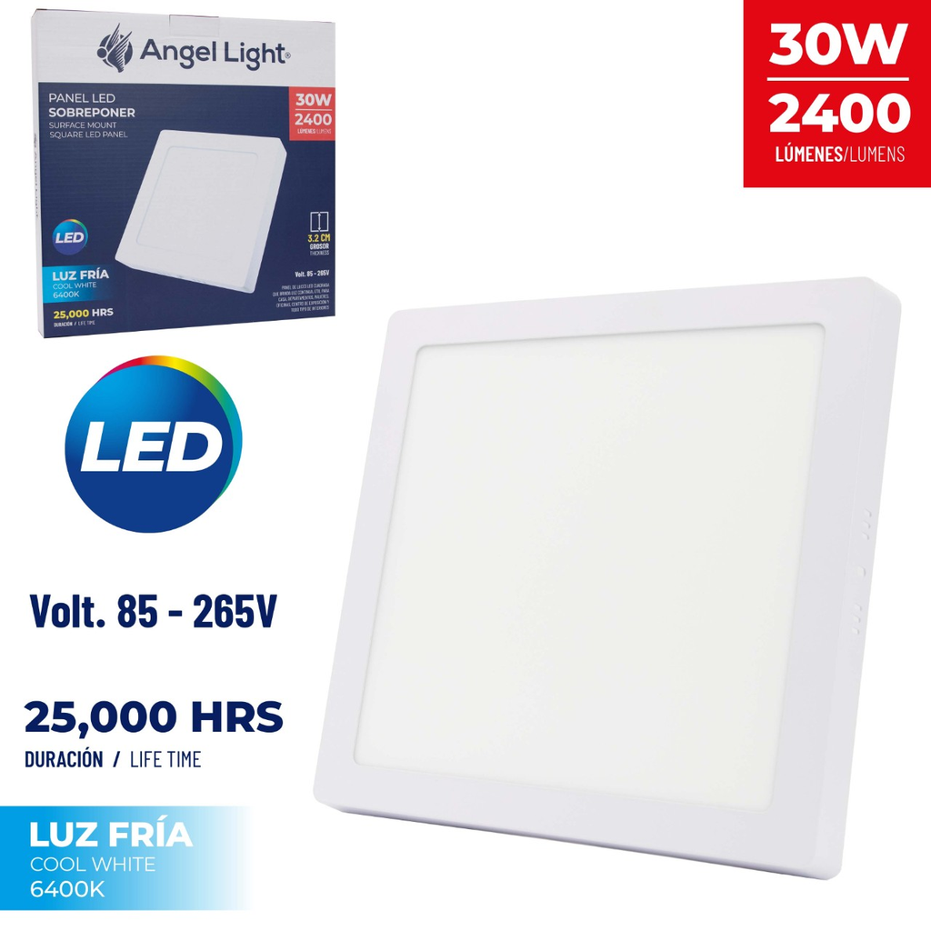 LAMPARA LED SOBREPONER CUADRADA 30W 6400K ANGEL LIGHT