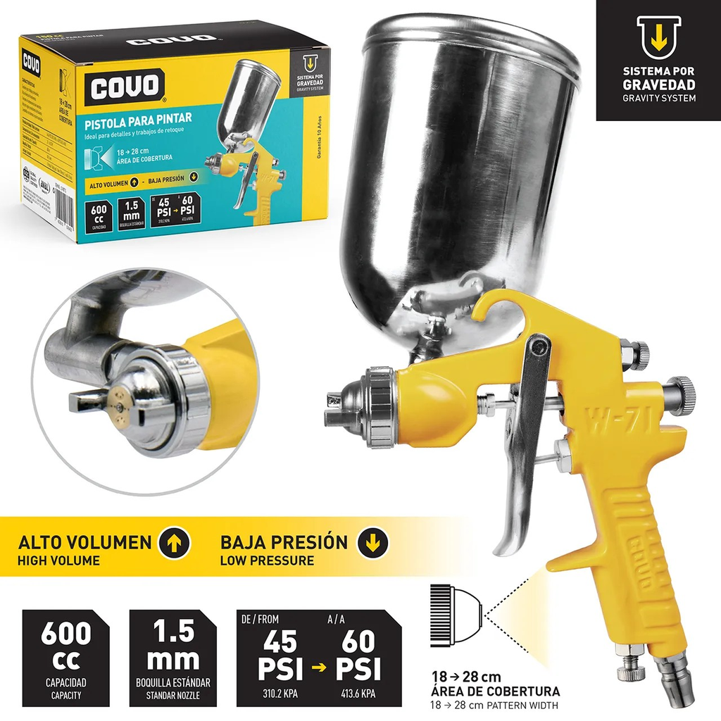 Pistola para pintar de gravedad 600CC COVO