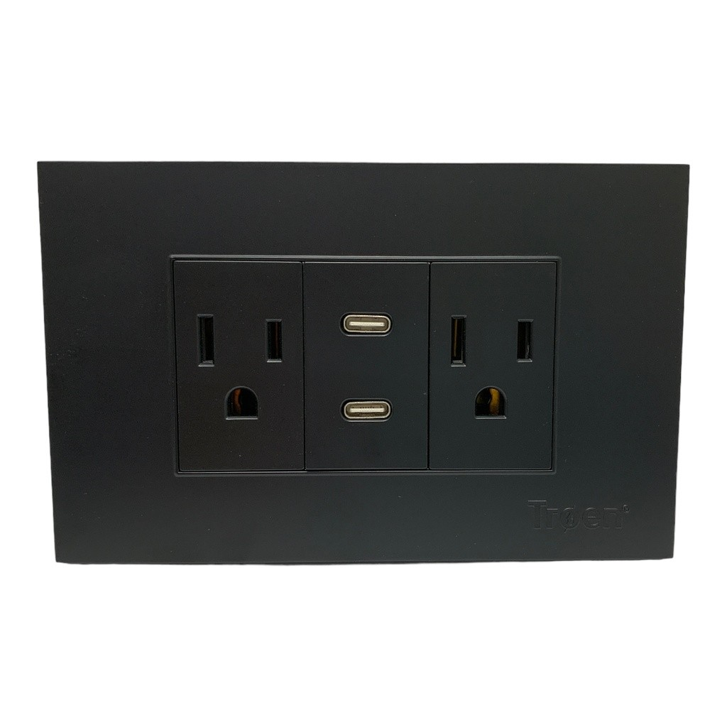 Tomacorriente doble 2p + t + 2 puerto C TROEN (negro)