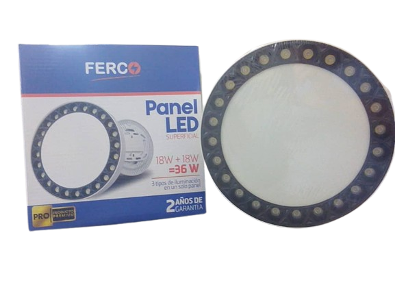 Lampara led sobreponer redonda 18w + 18w 6500k ac85-265v FERCO (negro)