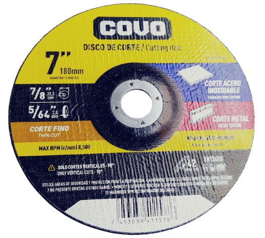Disco abrasivo 7'' x 5/64'' x 7/8'' COVO (centro deprimido)