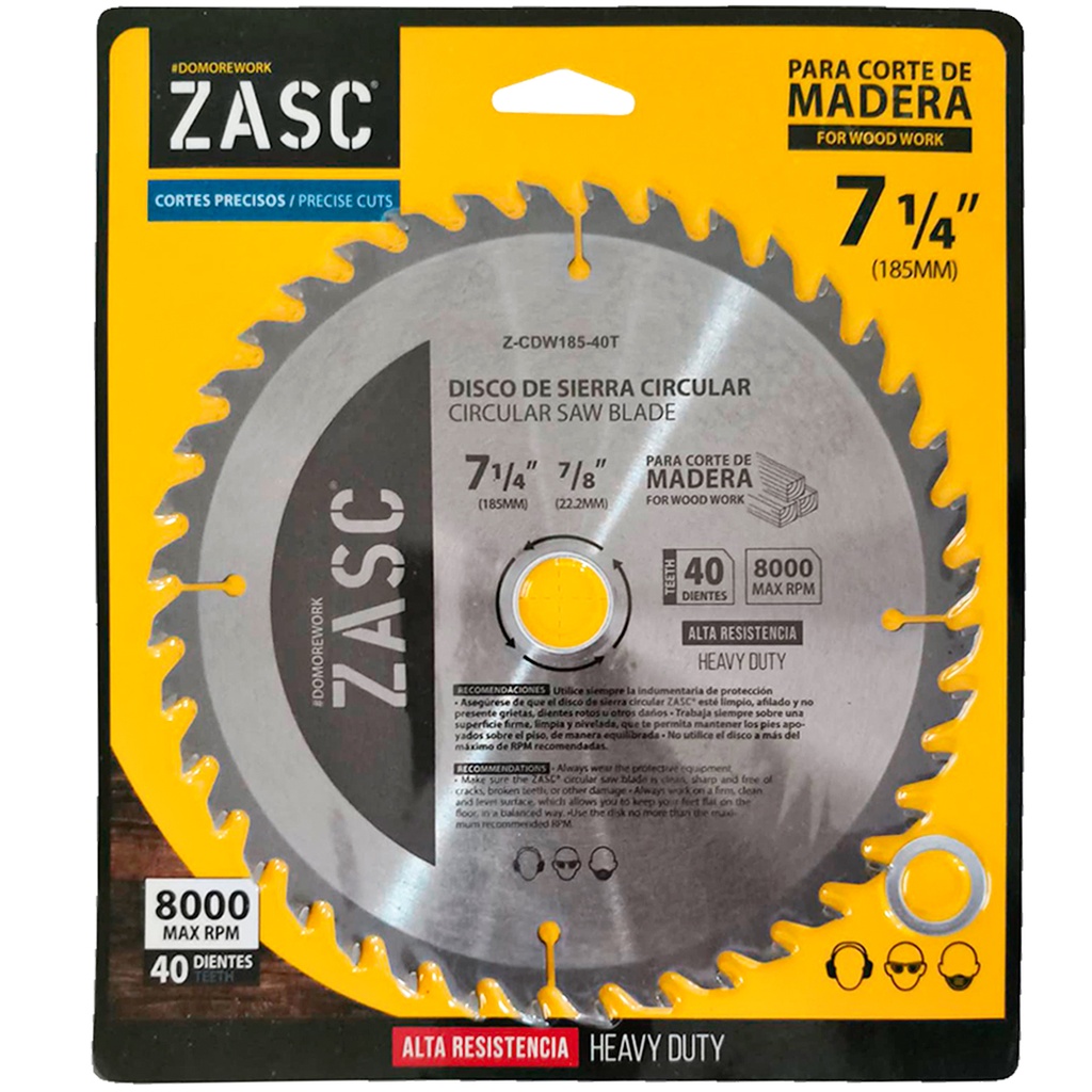 Disco para sierra circular 7.1/4'' x 7/8'' 40 dientes ZASC (corte de madera)
