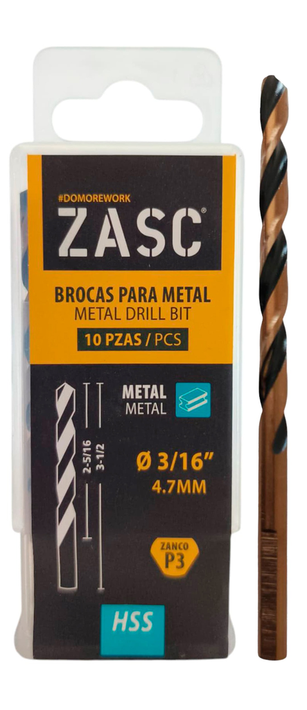 Mecha para metal hss 3/16" x 3.1/2'' ZASC (set 10 pzas)