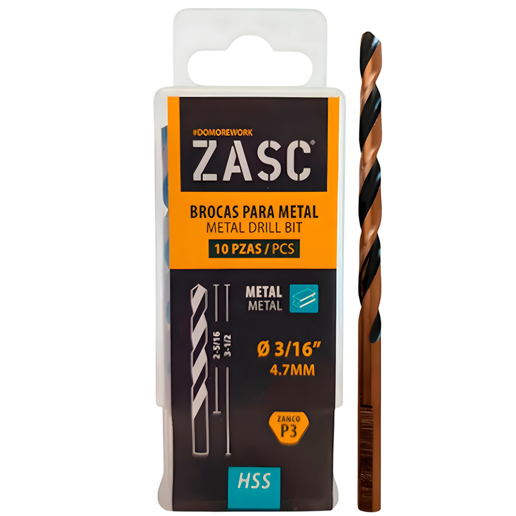 Mecha para metal hss 3/16" x 3.1/2'' ZASC (set 10 pzas)