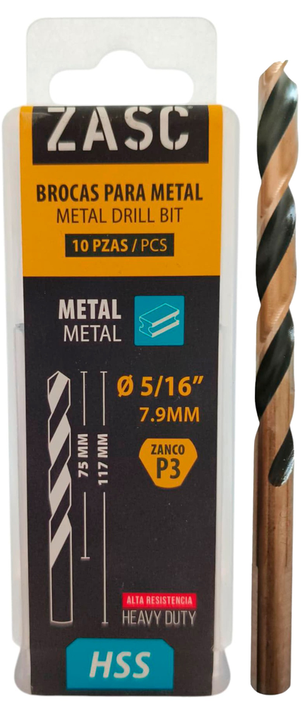 Mecha para metal hss 5/16" x 117mm ZASC (set 10 pzas)