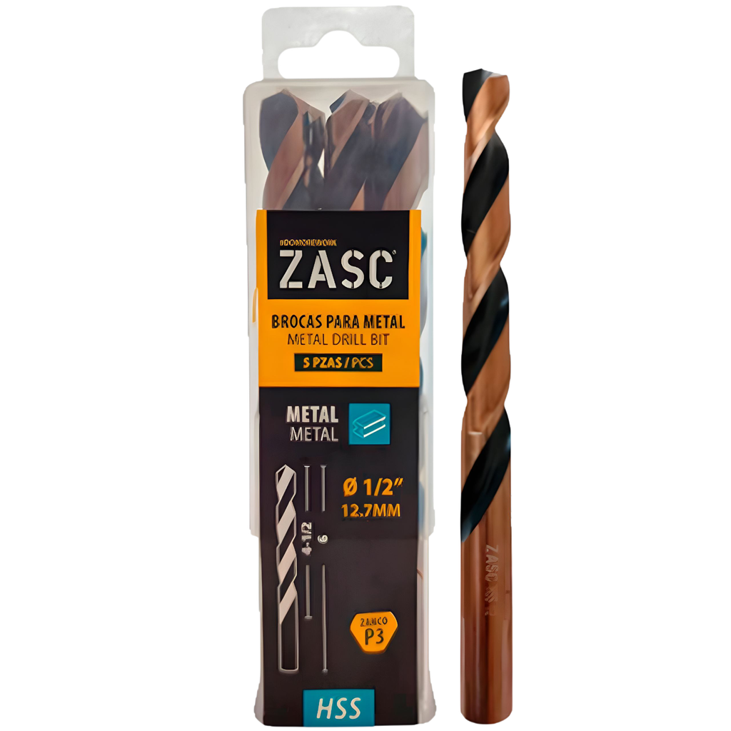 Mecha para metal hss 1/2" x 6'' ZASC (set 5 pzas)
