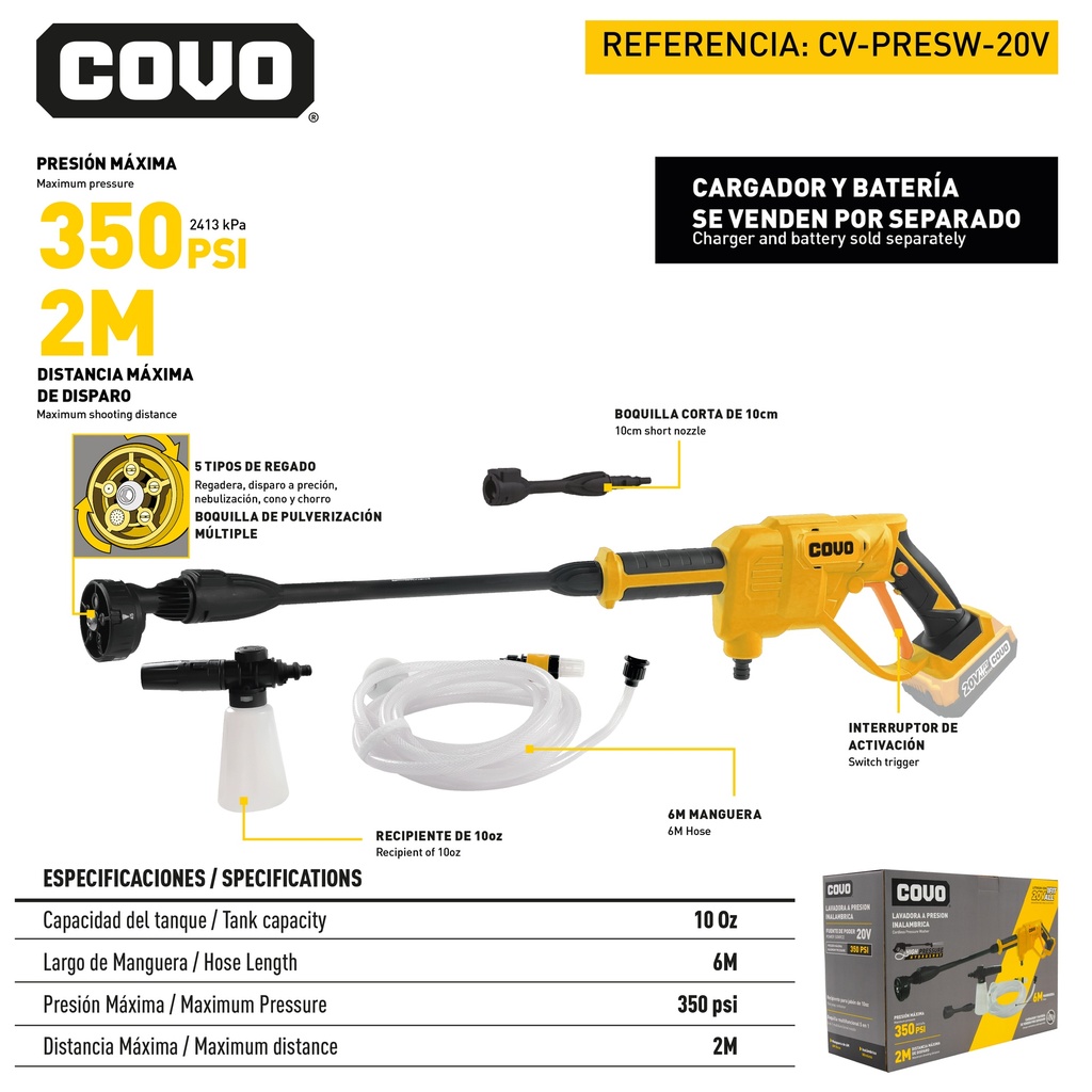 Hidrojet inalámbrico 20v 350psi COVO