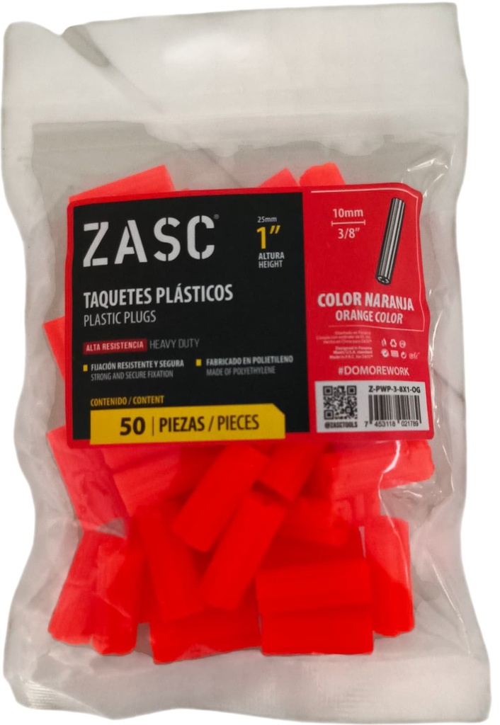 Ramplug plástico naranja 3/8" x 1'' ZASC (set 50 pz)