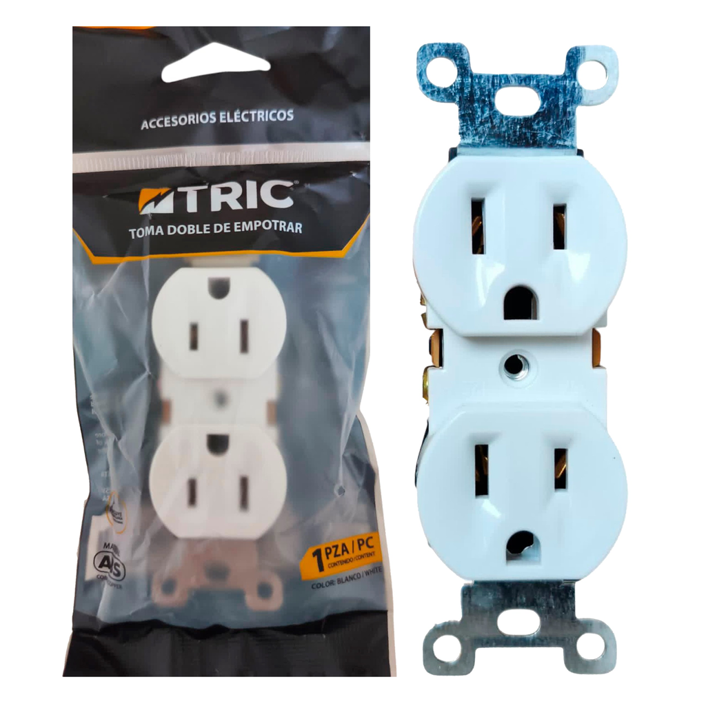Tomacorriente doble 2p + t ac125v 15a TRIC (blanco)
