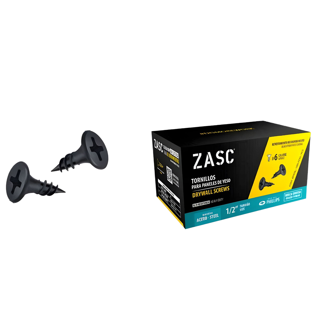 Tornillo para drywall rosca gruesa 6 x 1/2" ZASC (set 1000pz)