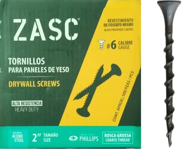 Tornillo para drywall rosca gruesa 6 x 2" ZASC (set 1000pz)