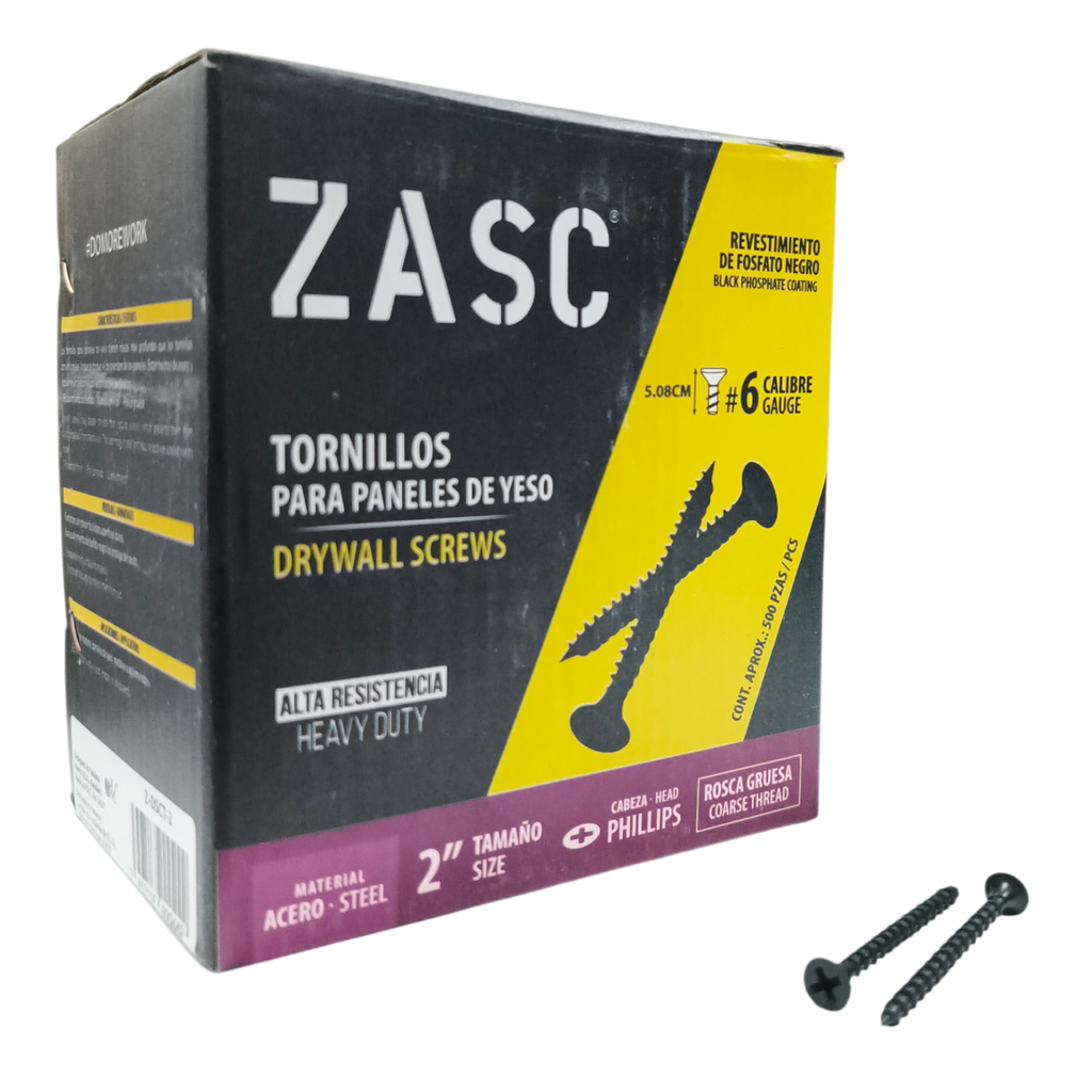 Tornillo para drywall rosca gruesa 6 x 2" ZASC (set 500pz)