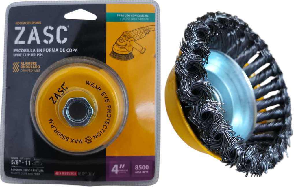Cepillo de copa alambre entorchado 4'' x 5/8'' ZASC
