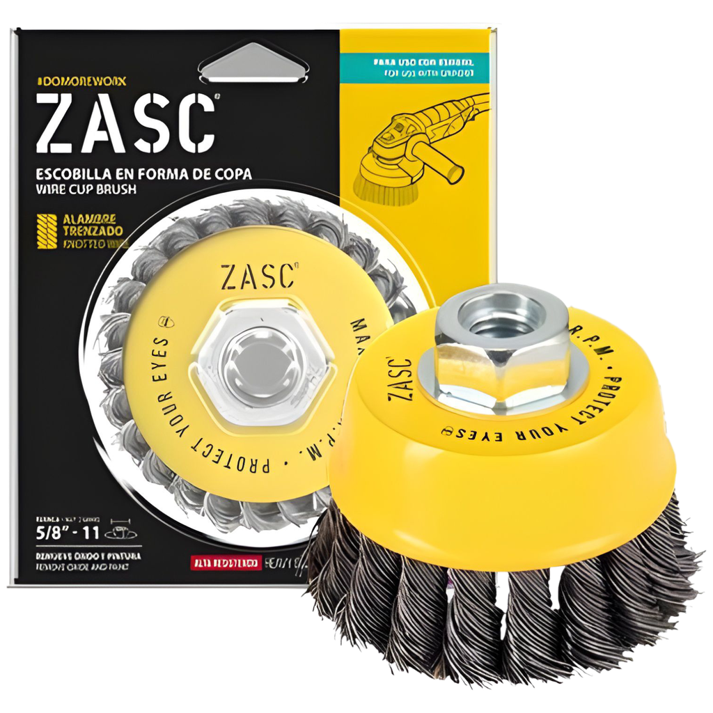 Cepillo de copa alambre entorchado 4'' x 5/8'' ZASC