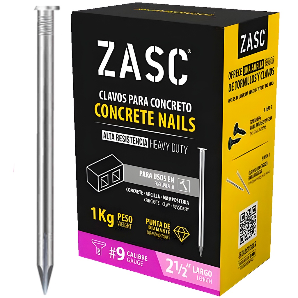 Clavo para concreto #9 x 2.1/2" ZASC (1 kg)