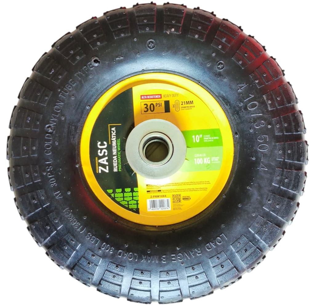 Rueda neumática 10'' ZASC (eje 21mm)
