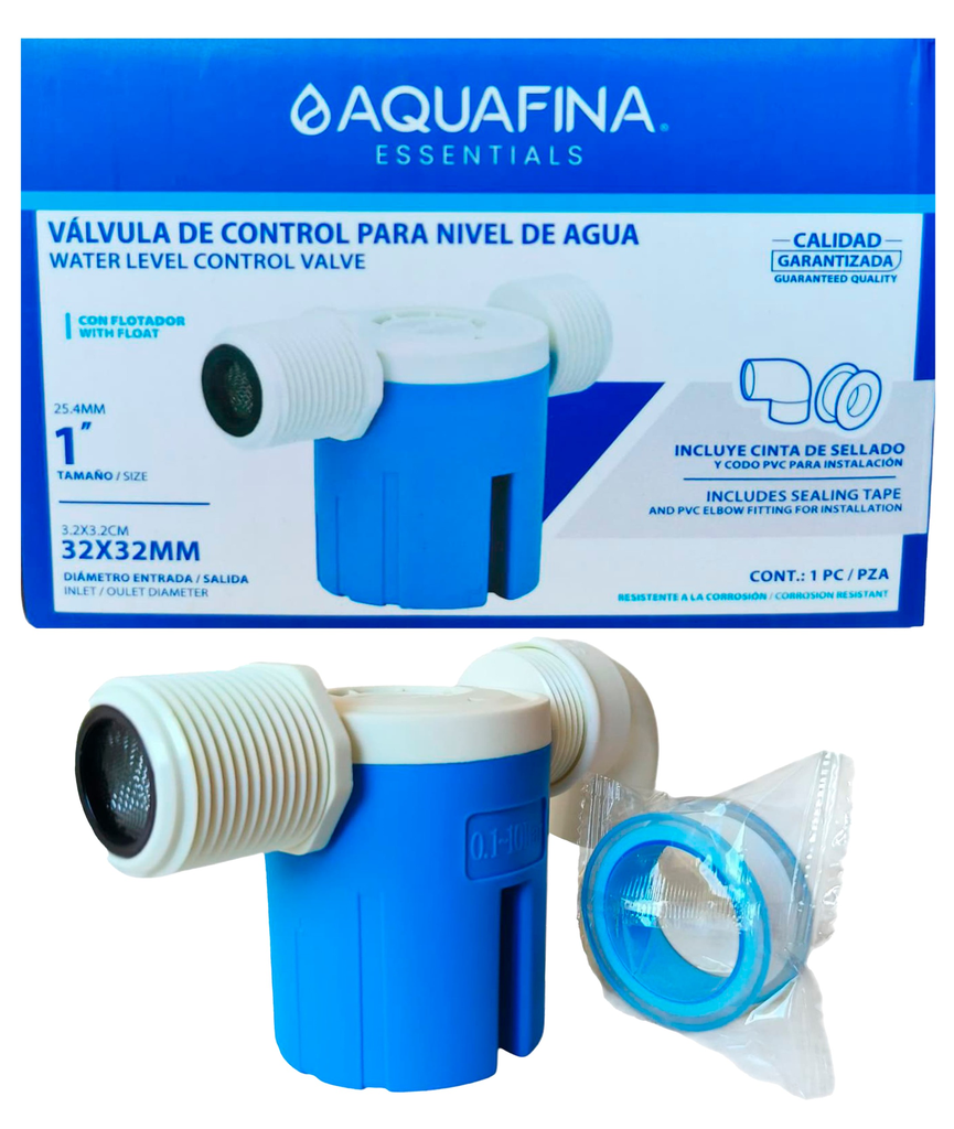 Válvula de control para tanque de agua mr1" x mr1'' AQUAFINA (incluye teflón y codo)