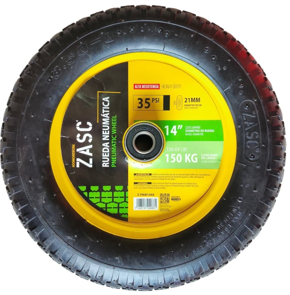 Rueda neumática 14'' ZASC (eje 21mm)