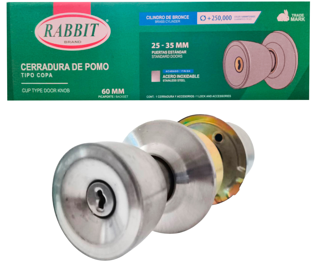 Cerradura de pomo tipo copa acero inoxidable RABBIT (dormitorio)