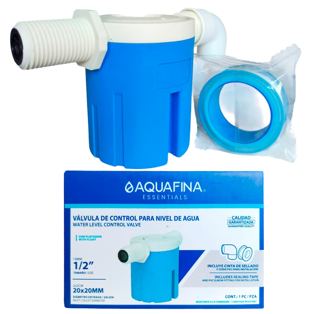 Válvula de control para tanque de agua mr1/2" x mr1/2'' AQUAFINA (incluye teflón y codo)