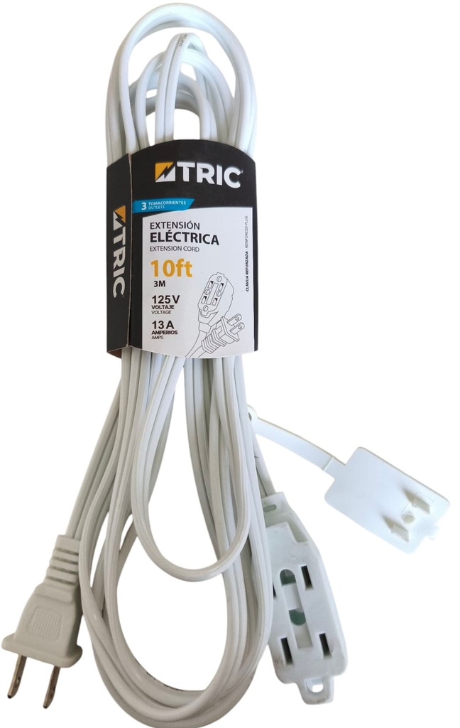 Extensión eléctrica 3 x 2p + t 13a ac125v 6 metros TRIC (2 x 16awg)