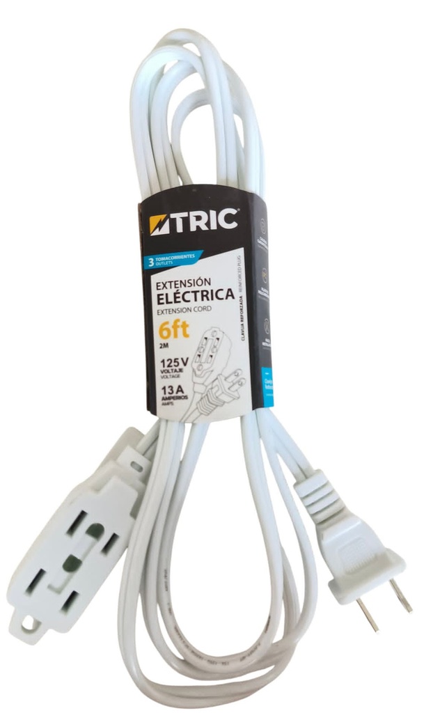 Extensión eléctrica 3 x 2p + t 13a ac125v 2 metros TRIC (2 x 16awg)