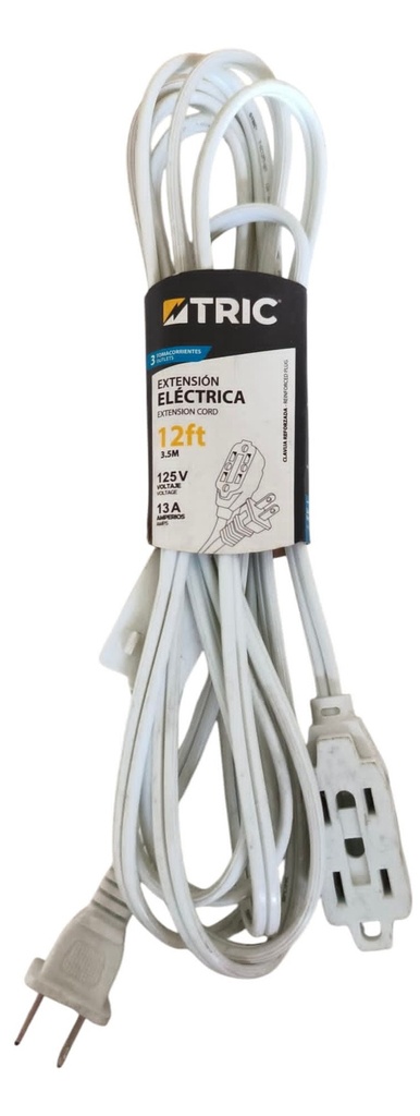 Extensión eléctrica 3 x 2p + t 13a ac125v 3,5 metros TRIC (2 x 16awg)