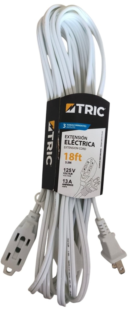 Extensión eléctrica 3 x 2p + t 13a ac125v 5,5 metros TRIC (2 x 16awg)