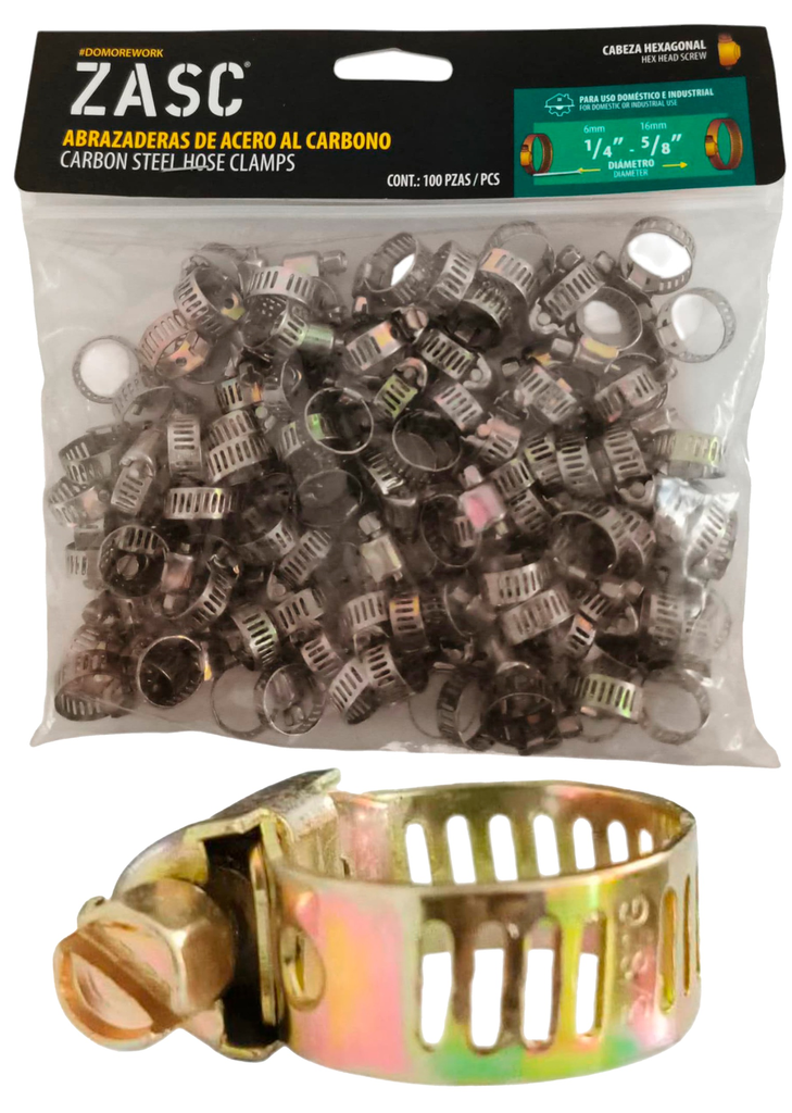 Abrazadera de acero al carbón 1/4"-5/8" ZASC (set 100pz)