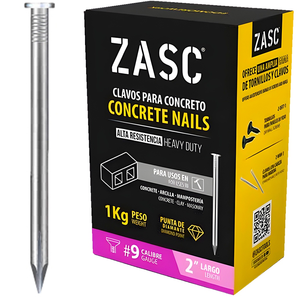 Clavo para concreto #9 x 2" ZASC (1 kg)