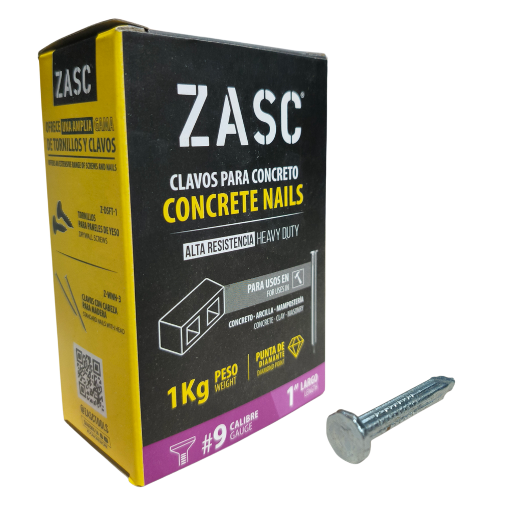 Clavo para concreto #9 x 1" ZASC (1 kg)