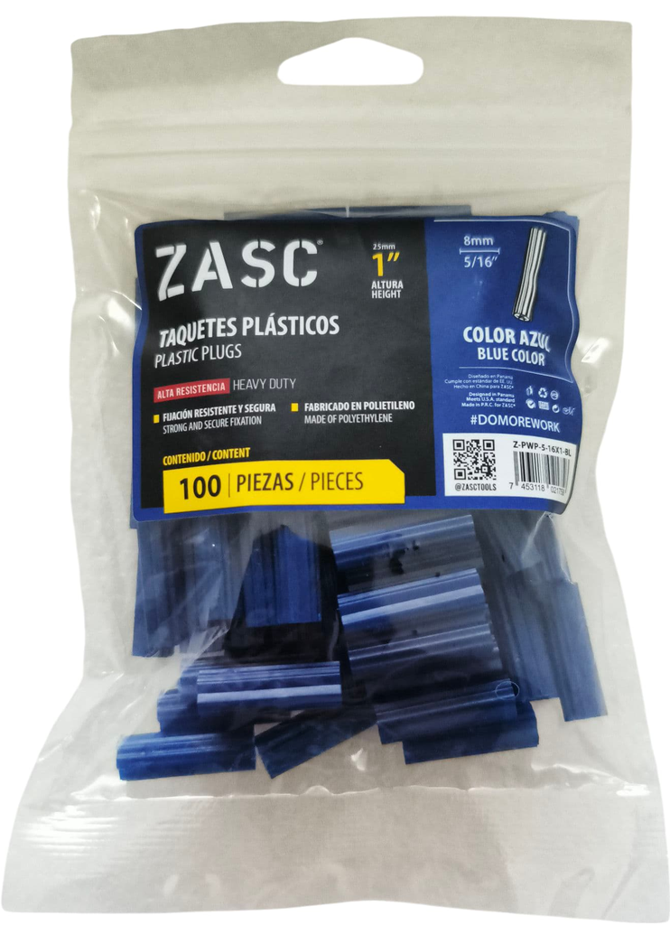 Ramplug plástico azul 5/16'' x 1'' ZASC (set 100pz)