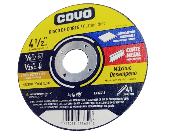 Disco abrasivo 4.1/2" x 1/25'' x 7/8'' COVO (centro plano)