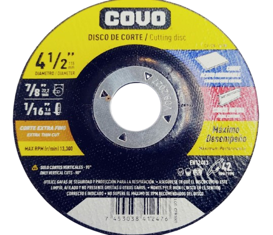 Disco abrasivo 4.1/2" x 1/6'' x 7/8'' COVO (centro deprimido)