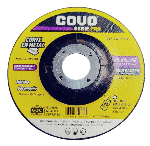 Disco abrasivo 4.1/2" x 3/64'' x 7/8'' COVO PRO (centro deprimido)