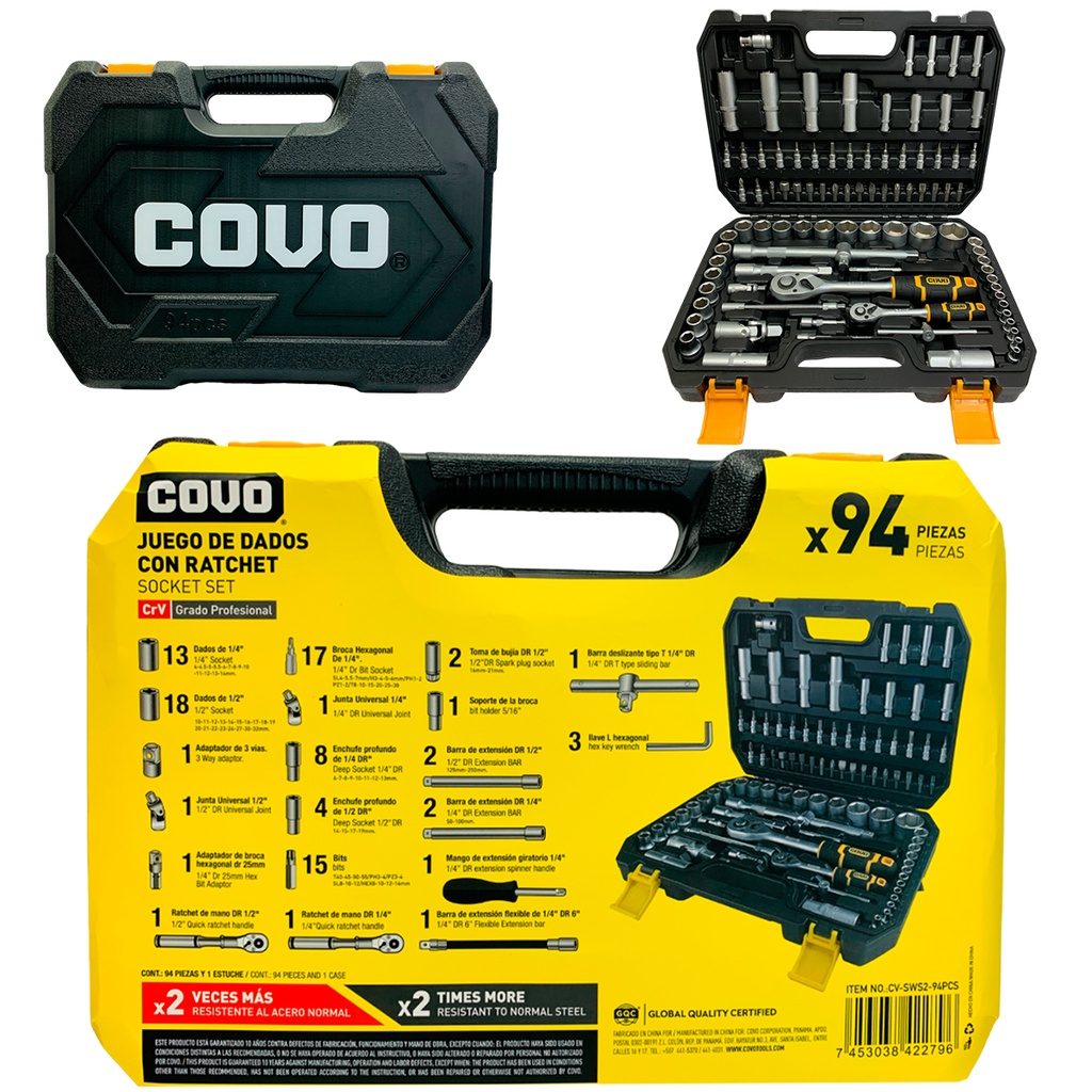 Dados con ratchet 1/4" + 1/2" COVO (set 94pz)