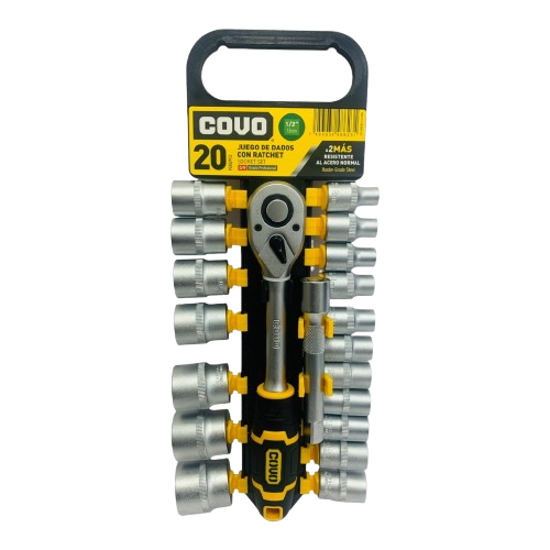 Dados milimétricos con rachet ataque 1/2" COVO (set 20pz)